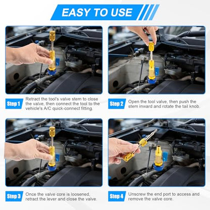 31PCS Professional AC Valve Core Removal Tool for R134A Refrigerant Systems, Quick Remover & Installer for High/Low Pressure Ports, Includes Valve Core Tool Set, Service Port Caps & Stem Kit
