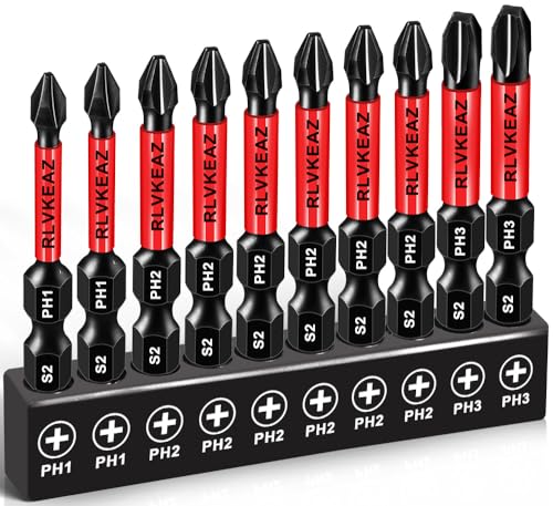 10-Pack Phillips Bits #1#2#3 Impact Magnetic, 2 Inch Phillips Head Drill & Screwdriver Bits Set, Premium S2 Steel, 1/4" Hex-Shank, (PH1/PH2/PH3) for Power Drill, Professional & DIY - style: #1#2#3 phillips bits 10pcs