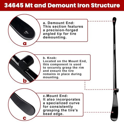 2PCS Tire Bar, 34645 Tire Mount and Demount Iron 37In, 3/4 in | 33220 Mt and Demount Spoon 30 in, 11/16 in, Tire Irons Heavy Duty Used for Off-Road Vehicle, Bus, Cars, Tractor Tubeless Truck Tires… - size: Upgrade Hardness, 2 PCS Set ( 37 in+ 30 in)