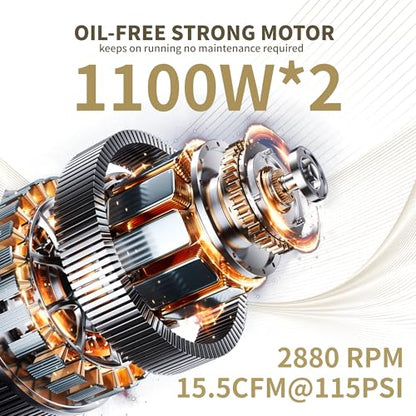 MZB 13.2 Gallon Ultra Quiet Air Compressor 115PSI Steel Tanks 70dB Noise Level Oil Free Air Compressor - size: MZB-1100H-50