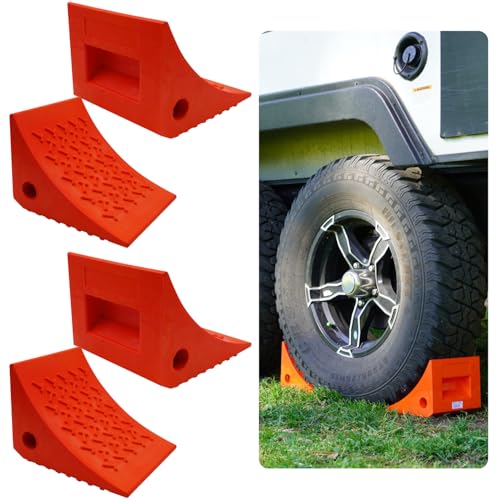 SECURITYMAN 4 Pack Wheel Chocks - Constructed of Heavy Duty Solid Polyurethane Rubber for 20,000 lbs - Great for RV, Camper, Truck, Travel Trailer Wheel Chocks - All Surfaces and All Weather - Orange - color: Orange, size: 4 Pack