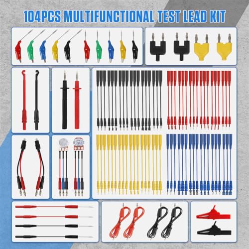 Multimeter Test Leads Kit 104PCS Multimeter Leads Kit Multi Function Electrical Back Probe Kit Efficient Automotive Circuit Test Leads Kit Relay Wire Terminal Test Diagnostic Tool with Alligator Clips - size: 104PCS