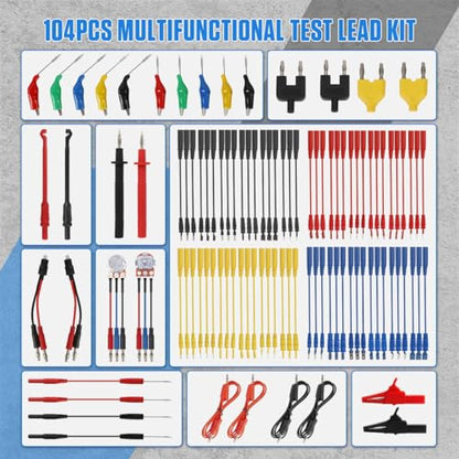 Multimeter Test Leads Kit 104PCS Multimeter Leads Kit Multi Function Electrical Back Probe Kit Efficient Automotive Circuit Test Leads Kit Relay Wire Terminal Test Diagnostic Tool with Alligator Clips - size: 104PCS