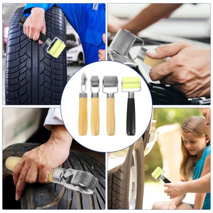 4pcs Car Sound Deadening Rollers with Smooth Rolling Action and Lightweight Wood Iron Material for Tire Repair Tools, for Auto Noise Reduction and Patch Adherence
