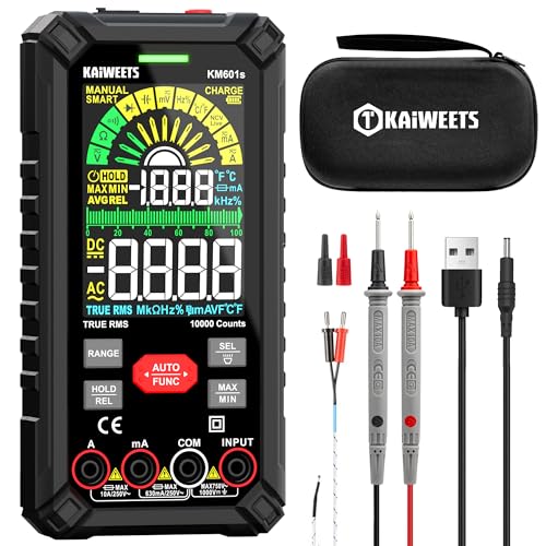 KAIWEETS Digital Multimeter 10000 Counts TRMS Auto Ranging, Rechargeable Smart Multimeter, Color LCD Screen Volt Meter, Measures Voltage, Current, Resistance, Continuity, Capacitance, Frequency - size: KM601s Smart Multimeter