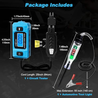 1797 Automotive Circuit Relay Tester & Digital Test Light Kit, Car Electrical 20A 48V High-Precision Blade Fuse Current Checker with LCD, 5–90V Power Probe Voltage Tester (Battery Not Included)