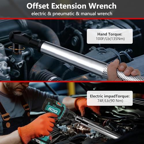 1/2" Offset Extension Wrench, Impact Ratchet Extender for Electric Drill with 6 Adapters & Sockets(3/8" 1/4" 1/2" )& 1/2'' Impact Adapter, High Torsion Wrench Set Slim Design for Tight Narrow Spaces - color: Sliver