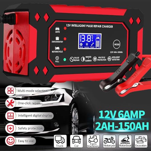 Car Battery Charger,12V 6Amp Trickle Charger and Maintainer, Smart Fully Automatic Battery Charger w/Temperature Compensation, Battery Pulse Repair and Desulfator for Lead Acid AGM Batteries - color: 1) - 6Amp/12V (Red)