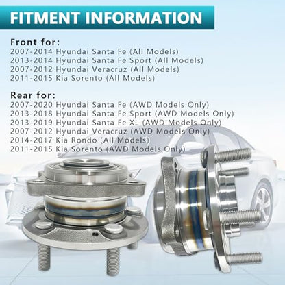 513266 Front Rear Wheel Bearing Hub Assembly for Hyundai Santa Fe Sport XL, Veracruz, Kia Sorento Rondo 2007-2020, 51750-2B000, 51750-3J000 (2PCS) - size: 513266