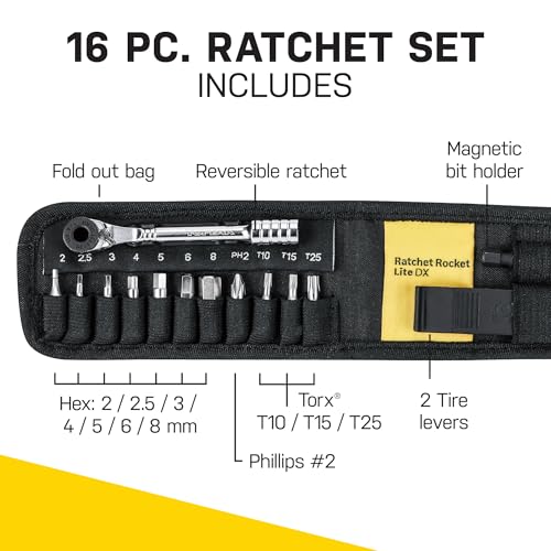 Topeak Ratchet Rocket Lite DX Bike Repair and Maintenance Tool, 16 Functions, Includes Nylon Bag, Black | bike-multifunction-tools