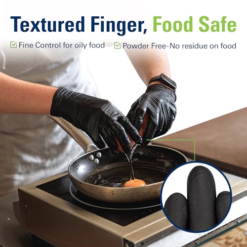 SWIFTLITE Black Nitrile Gloves, Food Safe Disposable Gloves Latex Free, Rubber Gloves Powder Free for Cooking, Kitchen Clean - color: 07-black(large 300)
