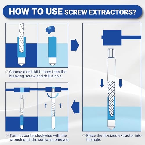 6-PCS Screw Extractor Set - Easy Out Broken Bolt Remover Kit with Drill Guide, Damaged Screw Extraction Tools for 3-9mm Bolts (Hardened Steel, Reverse Thread Design)