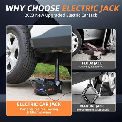 STANDTALL Electric Car Jack 5 Ton 12V Floor Jack, Impact Wrench, Inflator | Fits Sedan SUV Truck, Lift Range 5.9-17.7in, 350 N·m Impact Wrench, 35L/min Pump, 150 PSI Gauge, Headlight - color: Black Jack+Portable Wrench