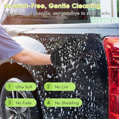3 Pack Chenille Microfiber Car Wash Mitt, 7" x 9.6", Grey | Car Washing Mitts, Home Dusting Gloves, Scratch Free Lint-Free, Highly Absorbent, Double Sided, for Cleaning Detailing Polish - color: Grey