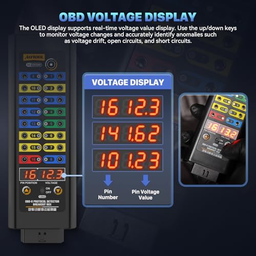 AUTOOL OBD2 Breakout Box OBDII Protocol Detector for Monitoring Signals of Protocol/Power/Grounds, ECU Connector with Multi-Function Jumper 120Ω, OBD Diagnostic Port Tester CAN Test Box