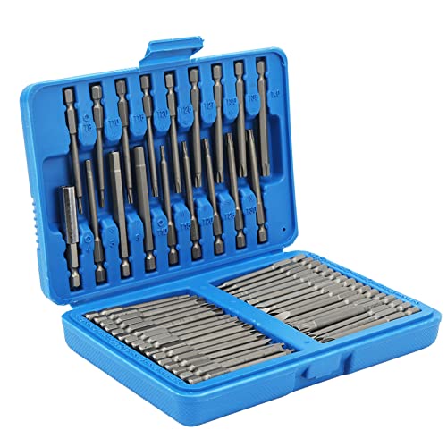 50Pcs Extra Long Security Bit Set,Screwdriver Bit Set, Extra Long Magnetic Driver Kit CR-V ABS Screwdriver Bit, Square Flat Hex Spline Clutch Torq Multi Sizes Screwdriver Bits