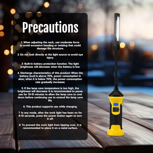 Mcbazel Magnetic Adjustable Work Light - 3000mAh Rechargeable LED Inspection Light with Flexible Gooseneck, Stepless Dimming, and Strong Magnet Base - Mechanics Flashlight for Car Repair & Emergency