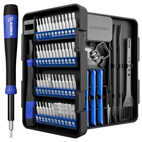 STREBITO Small Precision Screwdriver Set 64-piece with Torx, Triwing, Pentalobe, Electronics Repair Tool Kit for Computer, PC, Laptop, Macbook, Tablet, Phone, PS5, XBOX, Switch, Glass, Ring Doorbell - color: Blue