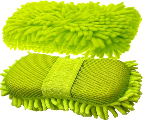 Scratch Free Chenille Microfiber Wash Mitt Car Wash Sponge for SUVs Boats - color: 2 Pack Green