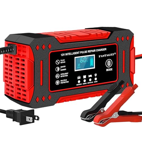 6-Amp Battery Charger, 12V 6A Lead Acid Portable Car Battery Charger 4-Stage Trickle Charger Smart Battery Maintainer w/Temp Compensation for Car Truck Lawn Mower Boat Marine