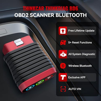 THINKCAR THINKDIAG BD6 OBD2 Scanner Bluetooth,Wireless All System Code Reader Diagnostic Tool for iOS & Android,5+ Hot Reset Bluetooth OBD2 Scanner for Car Check Engine Light, Lifetime Free Update