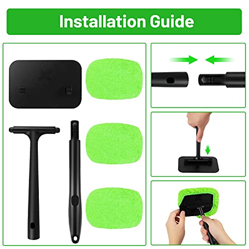 XINDELL Interior Windshield Cleaning Tool, Driver-Control Car Window Cleaner with Ergonomic 22" Handle & Microfiber Pads, No Streak Auto Glass Cleaner for Hard to Reach Inside Windshield