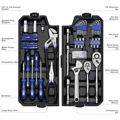 Prostormer 240-Piece Mechanics Tool Set, Socket and Wrench Kit | SAE and Metric Sizes, 3/8 & 1/2-Inch Drive Ratchet, General for Automotive Car and Home Repair