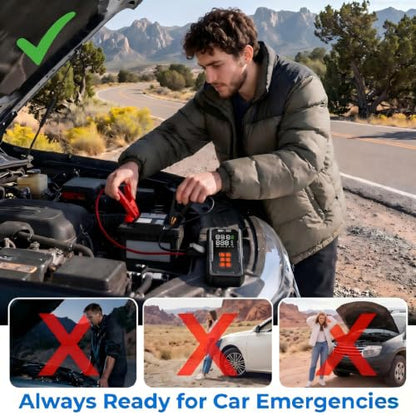 Jump Starter with Air Compressor 160PSI, 12V Car Battery Jumper Starter Portable (8.0L Gas/6.0L Diesel), Car Battery Charger Jump Box Cables with Auto-Shutoff Tire Inflator and LED Light, Black