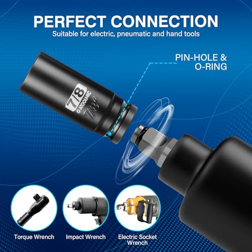 1/2" Drive x 7/8 Inch Deep 6PT CR-MO Impact Socket for Removing Axle nut | SAE Socket,6-Point Radius Corner Design,Two Size Markings,Square Chamfered Opening,For Removal of Axle Nut - size: 7/8 Inch, style: 1/2" Drive Deep Socket