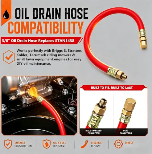 3/8" NPT Oil Drain Extension Hose Replaces STAN1438 1723165SM 116-4924, Leak Free Oil Change Tube Compatible with Briggs & Stratton Kohler Tecumseh Riding Mower Small Engines (2 Pack)