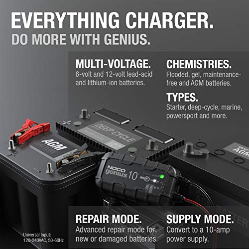 NOCO GENIUS10: 10A 6V/12V Smart Battery Charger – Automatic Maintainer,Trickle Charger&Desulfator with Overcharge Protection&Temperature Compensation – for Lead-Acid-&Lithium Batteries,(Pack of 4) - size: 10A (Pack of 4)