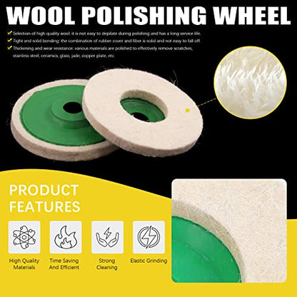 17 Pcs 4'' Polishing Buffering Wheels Assorted Set with Compound Includes 14 Pcs Wool & Nylon Fiber Sanding Flap Discs and 3Pcs Black, Brown & Green Compounds for Angle Grinder