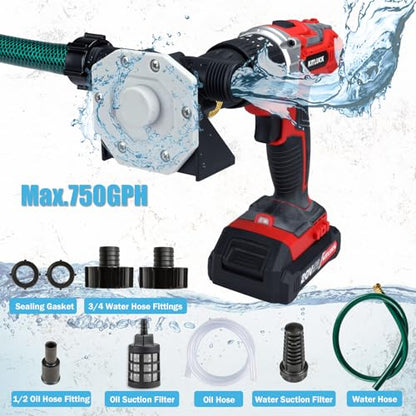 KITLUCK Hand Drill Pump, 750GPH Drill Powered Water Transfer Pump with Water Hose, Oil Tube and Adapter, Manual Water Pump for Drill, Small Self-Priming Electric Drill Pump for Water - color: Grey