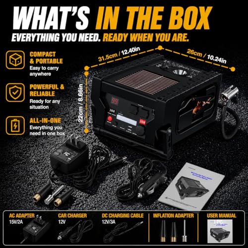 Jump Starter with Air Compressor, ZunDian 2000A Battery Booster for Cars, Trucks & SUVs, Up to 10.0L Gas & 8.0L Diesel, 260PSI Tire Inflator, Emergency Power Pack with AC/DC/USB
