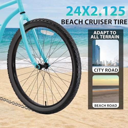 Hycline 2-Pack Cruiser Bike Tires Set: 24/26x2.125 inch Folding Replacement High-Performance Wear-Resistant Tires with Inner Tubes & Tire Levers for Beach & Urban Commuter Bikes - color: Black Set-24x2.125