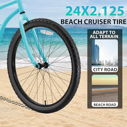 Hycline 2-Pack Cruiser Bike Tires Set: 24/26x2.125 inch Folding Replacement High-Performance Wear-Resistant Tires with Inner Tubes & Tire Levers for Beach & Urban Commuter Bikes - color: Black Set-24x2.125