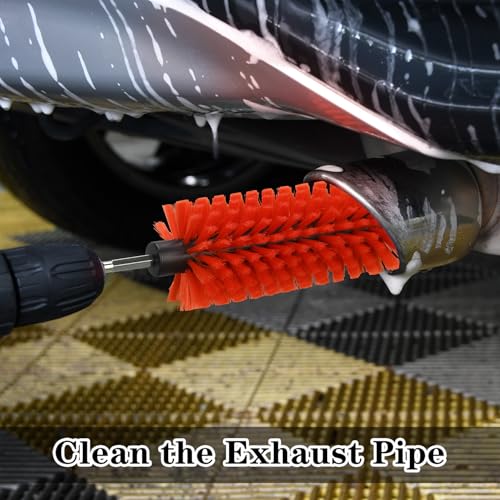 1 Pack Drill Brush for Car Wheel and Bottle(Red) | for Wheels, Rims, Engines, Exhaust, Bottle - color: 1 Pack Red