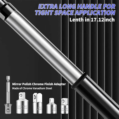 1/2“ Offset Extension Wrench Impact for Electric Drill,Electric Ratchet Wrench Extender for Tight Spaces with 1/2",3/8",1/4" Inch Socket Adapters and Drill Bit (blew case)