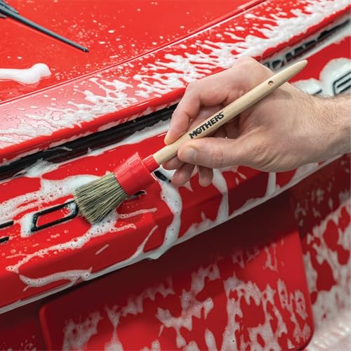 Mothers Car Detailing Brush Set for Auto Detailing, Soft Bristle Car Cleaning Brushes for Wheels, Engine Bay, Grilles, and Emblems, Professional Detail Brush Kit, 3 Pack, Red