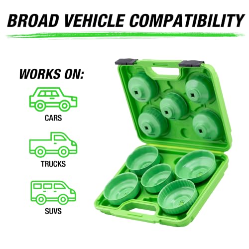 OEMTOOLS 10 Piece Flute Oil Filter Wrench Set Non-Slip Grip & 3/8" Drive | 10 Piece Flute Oil Filter Wrench Set, Fits 3/8" Ratchet, Non-Slip Grip, Rust-Resistant, Storage Case - style: 10 Piece Set