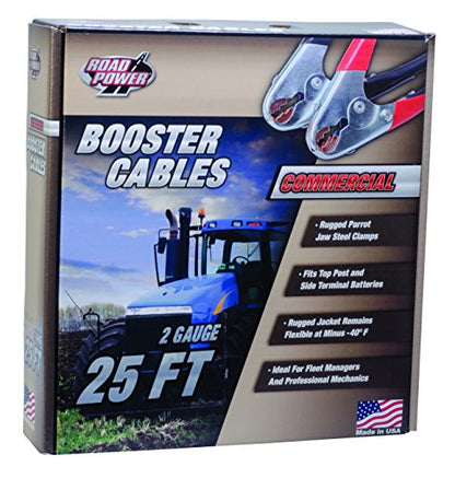 Southwire Road Power Commercial-Duty Booster Cable - Heavy Duty Design - Top & Side Post Compatible - Reliable Jump Start Tool - Tangle Free Automotive Jumper Cable - 2-Gauge - 25 Feet - Black