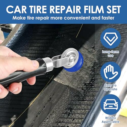 33 Pcs Tire Patch Roller Kit, Tire Rubber Repair Patch Kit with Roller Scraper Heavy Duty Tire Tube Patch Kit (32mm/ 42mm/ 58mm) Portable Tire Repair Tools for Car Truck Tractor Off Road Bike Grinding