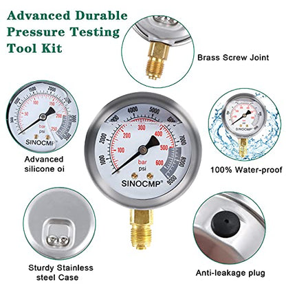 Hydraulic Pressure Test Kit, 3 Pressure Gauges 25Mpa/40Mpa/60Mpa 6 Test Couplings 3 Test Hoses 1 Storage Case Diagnosis Tester Gauge Set for Excavator Construction Machinery Upgraded Version - size: Green 3 Gauges 6 Couplings