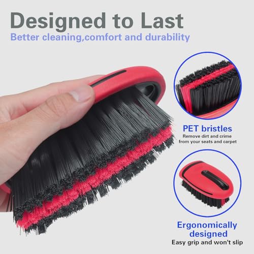 Carpet and Upholstery Cleaning Brush,Carpet Scrubber Stiff Bristle Detailing Scrub Brushes,Interior Leather Brush for Car and Home (Red) - color: Red