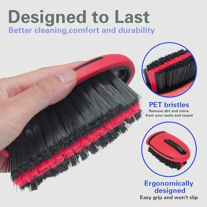 Carpet and Upholstery Cleaning Brush,Carpet Scrubber Stiff Bristle Detailing Scrub Brushes,Interior Leather Brush for Car and Home (Red) - color: Red