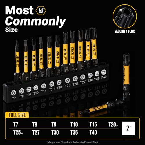 TGFTGF Impact Torx Bit Set 13PCS (TT7-TT40), 2” S2 Steel Security Torx, Tamper Proof Torque Star Bit Set with Magnetic CNC Machined Tips, Impact Screwdriver Bits with Storage Case - size: 2" *13PCS