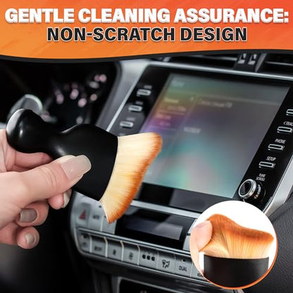 NADOBA Car Interior Cleaning Brush Set of 3, 2.29" x 3.98", Nylon Bristles | Car Interior Brush; Waterproof Plastic Handle, Transparent Storage Case; Reaches Dashboard, AC Vents, and Console