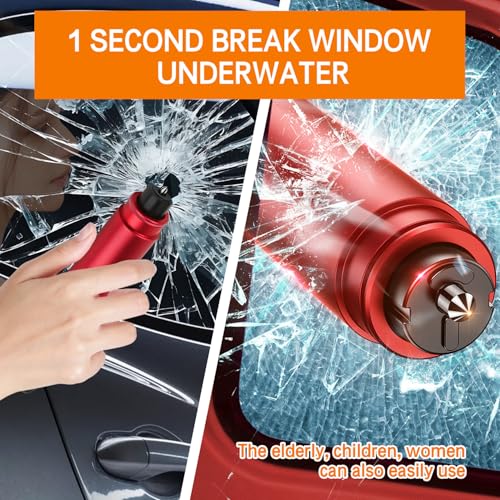 4Pcs Safety Hammer, 2 in 1 Car Window Breaker and Seatbelt Cutter, Red | 2026 Upgraded Portable Emergency Escape Tool for Car, Underwater Glass Breaker for Automotive Accidents