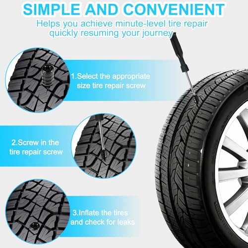 60 PCS Premium Tire Repair Rubber Nails Kit, Portable Screw in Tire Plugs with Screwdriver, Tire Plug Screw for Repairing Punctures in Vacuum Tires, Quick Self-Service Emergency Tire Repair Solution