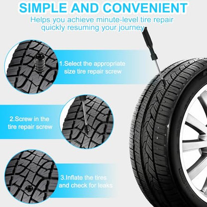 60 PCS Premium Tire Repair Rubber Nails Kit, Portable Screw in Tire Plugs with Screwdriver, Tire Plug Screw for Repairing Punctures in Vacuum Tires, Quick Self-Service Emergency Tire Repair Solution
